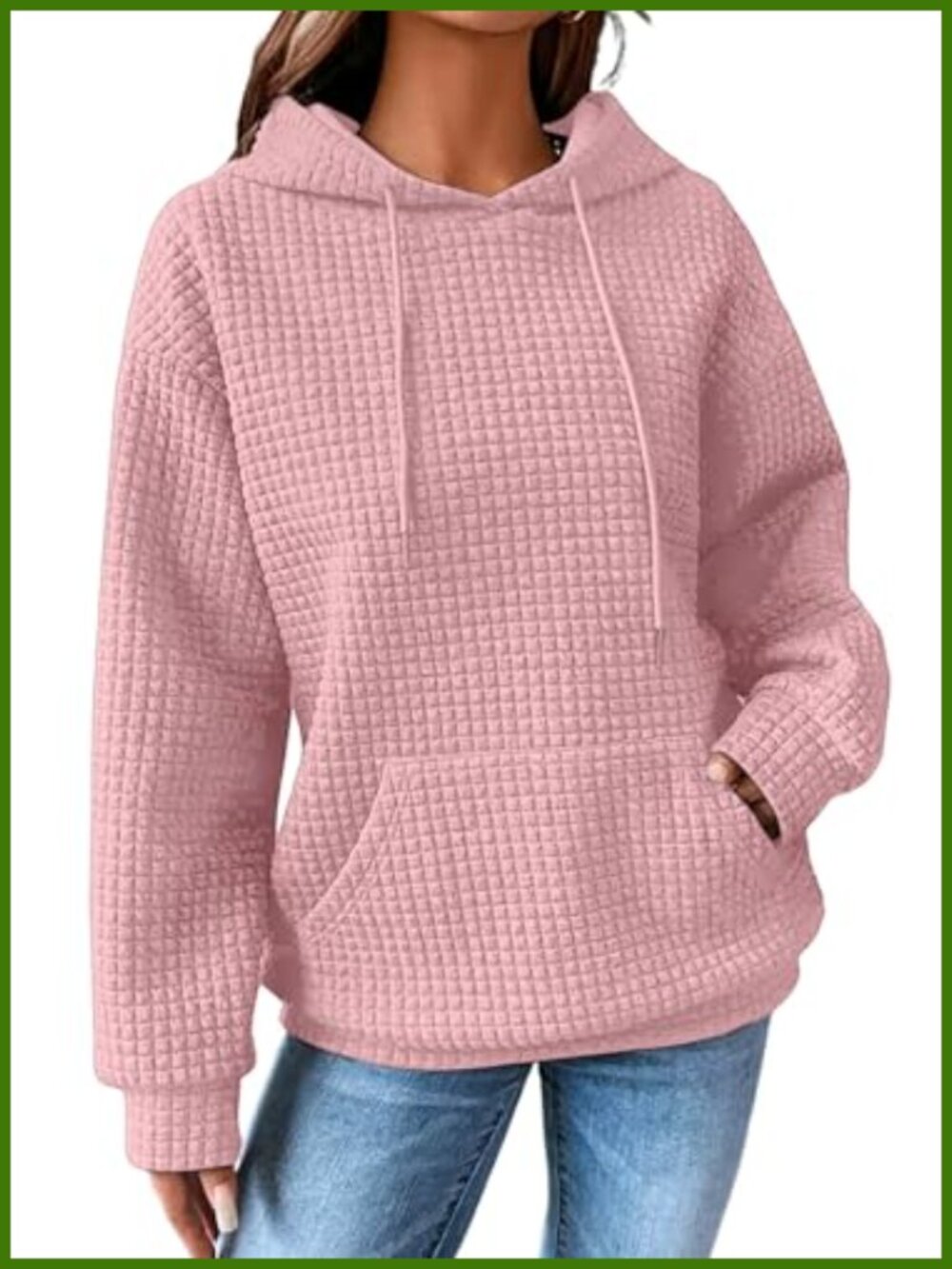 Waffle Knit Hoodie Pullover Oversized Sweatshirt with Pocket